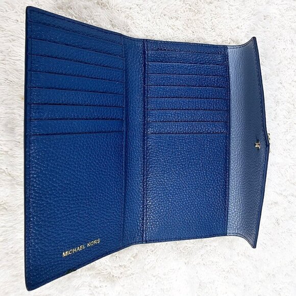 MICHAEL KORS Money Pieces Large Blue Pebble Leather Tri-Fold Envelope Wallet - Picture 11 of 16